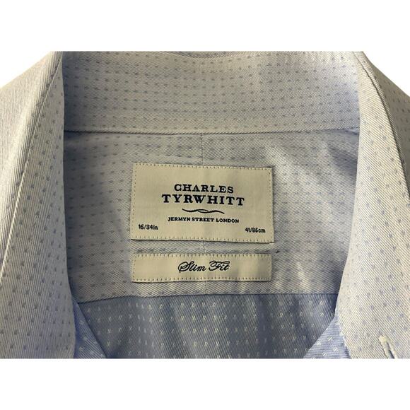 Charles Tyrwhitt Men's 16/34 Slim Fit Light Blue Dress Shirt Button Down - Picture 3 of 7